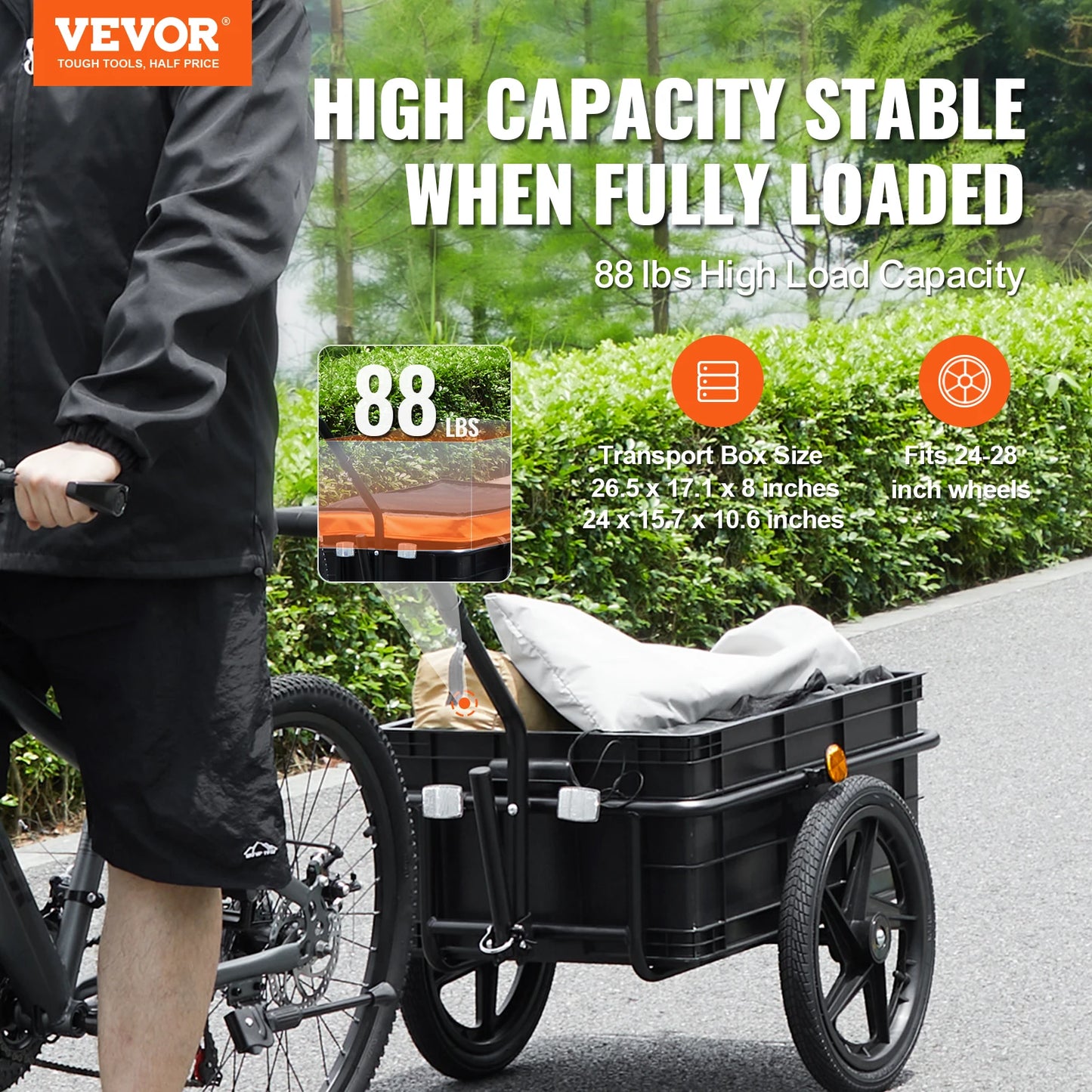 SucceBuy 88 lbs Bike Cargo Trailer Bicycle Wagon Cart Foldable Storage with 16"Wheels & Safe Reflectors Fits 24"-28" Bike Wheels