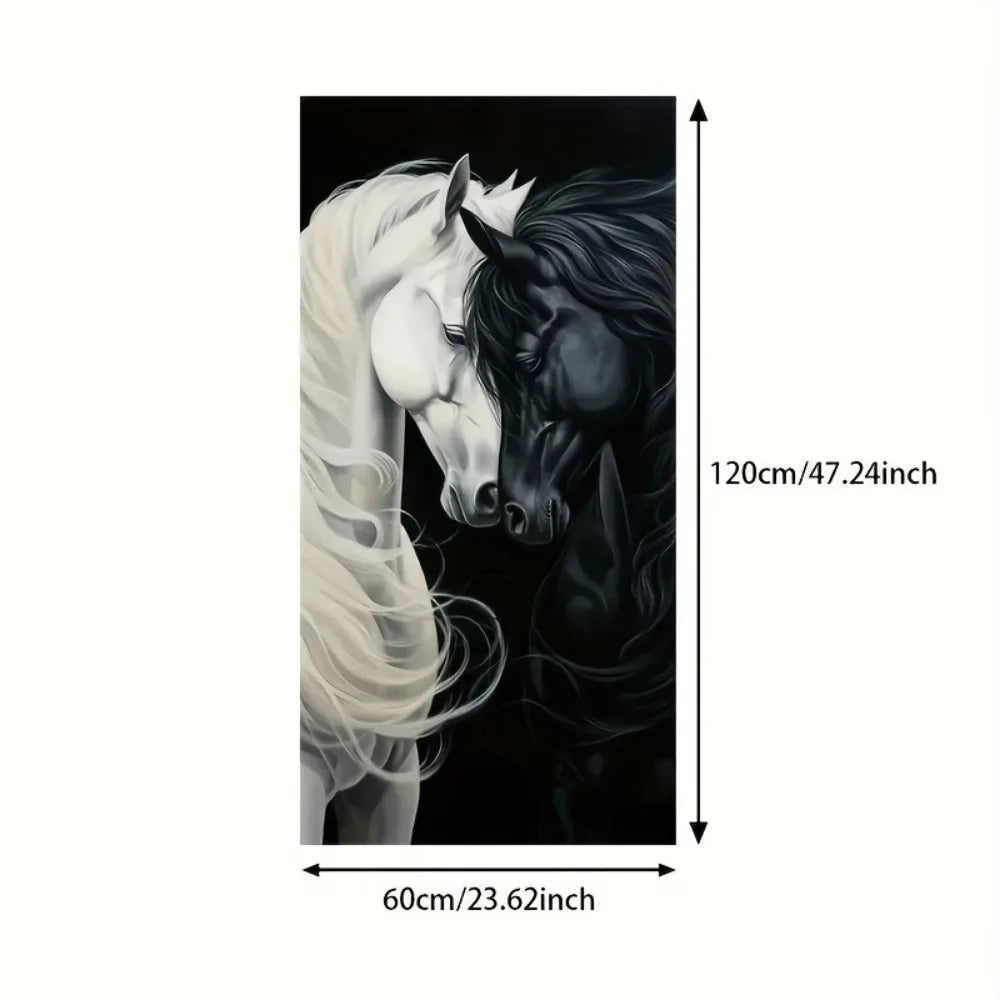 Modern abstract Black horse canvas wall art with 1.5 inch solid wood frame - stylish monochrome painting, minimalist decor