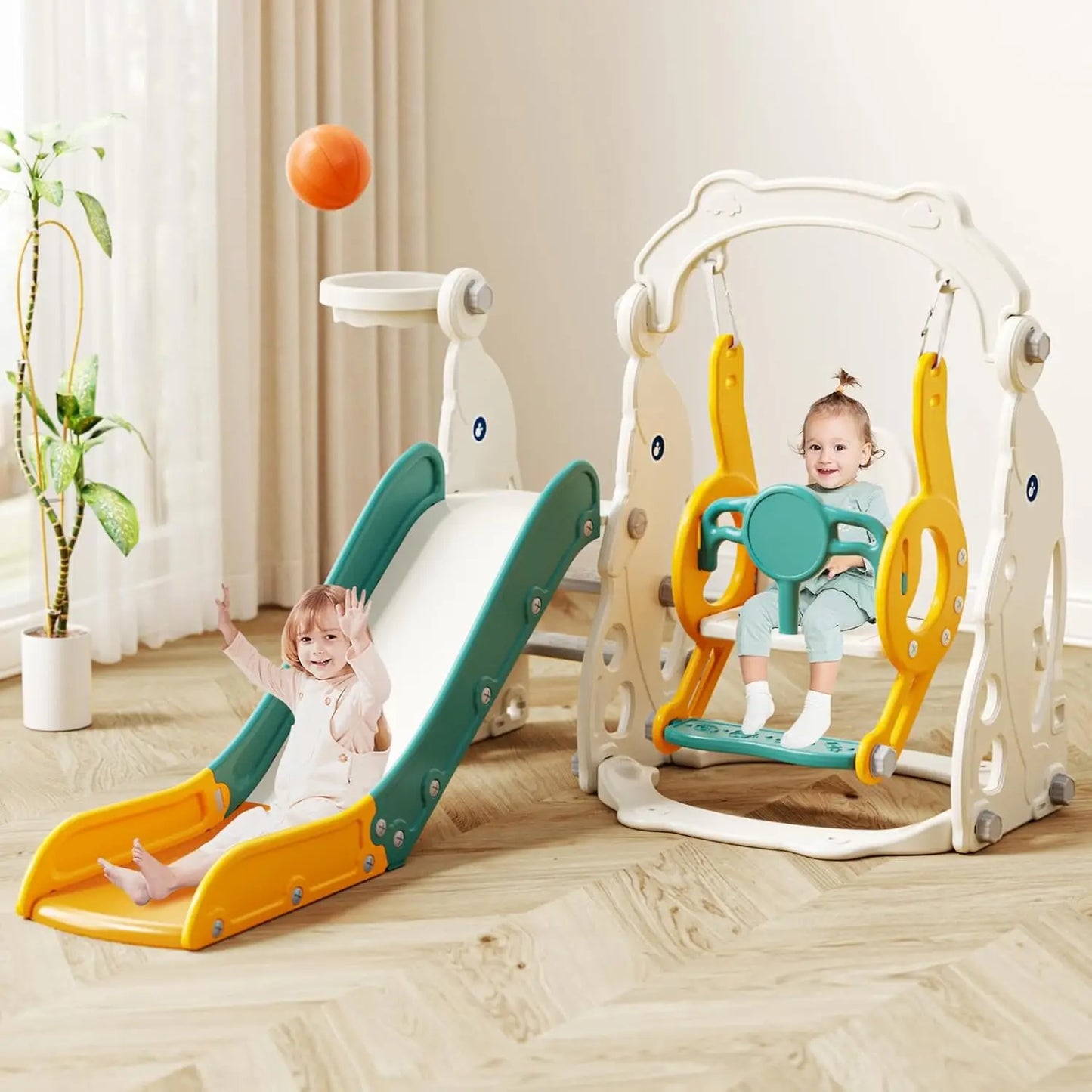 6 in 1 Toddler Slide and Swing Set Outdoor Playset Kids Slide for Toddlers 1-3 Indoor Playground Baby Climber Toys
