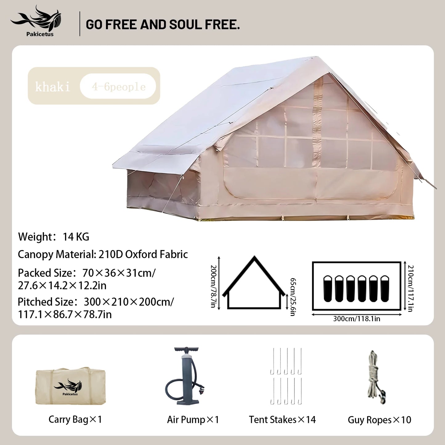 PAKICETUS Large Inflatable Camping Tent with Skylight, Quick Air-Flow & Breathable Mesh Design, Summer Glamping Hot Tents