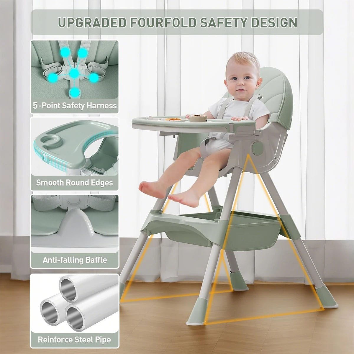 Multifunctional dining chair for folding children, highchair for babies, mobile dining chair for children