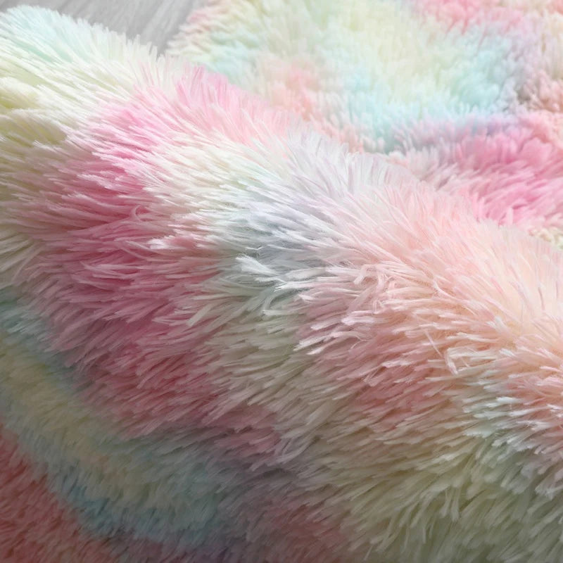 Fluffy Bedroom Rug Carpet Rugs for Bedroom Soft Long Plush Rug Tie-Dye Rainbow Area Rugs for Living Room Cute Room Decorations