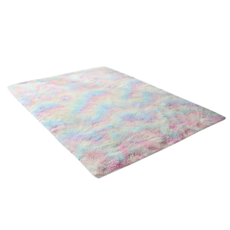 Fluffy Bedroom Rug Carpet Rugs for Bedroom Soft Long Plush Rug Tie-Dye Rainbow Area Rugs for Living Room Cute Room Decorations