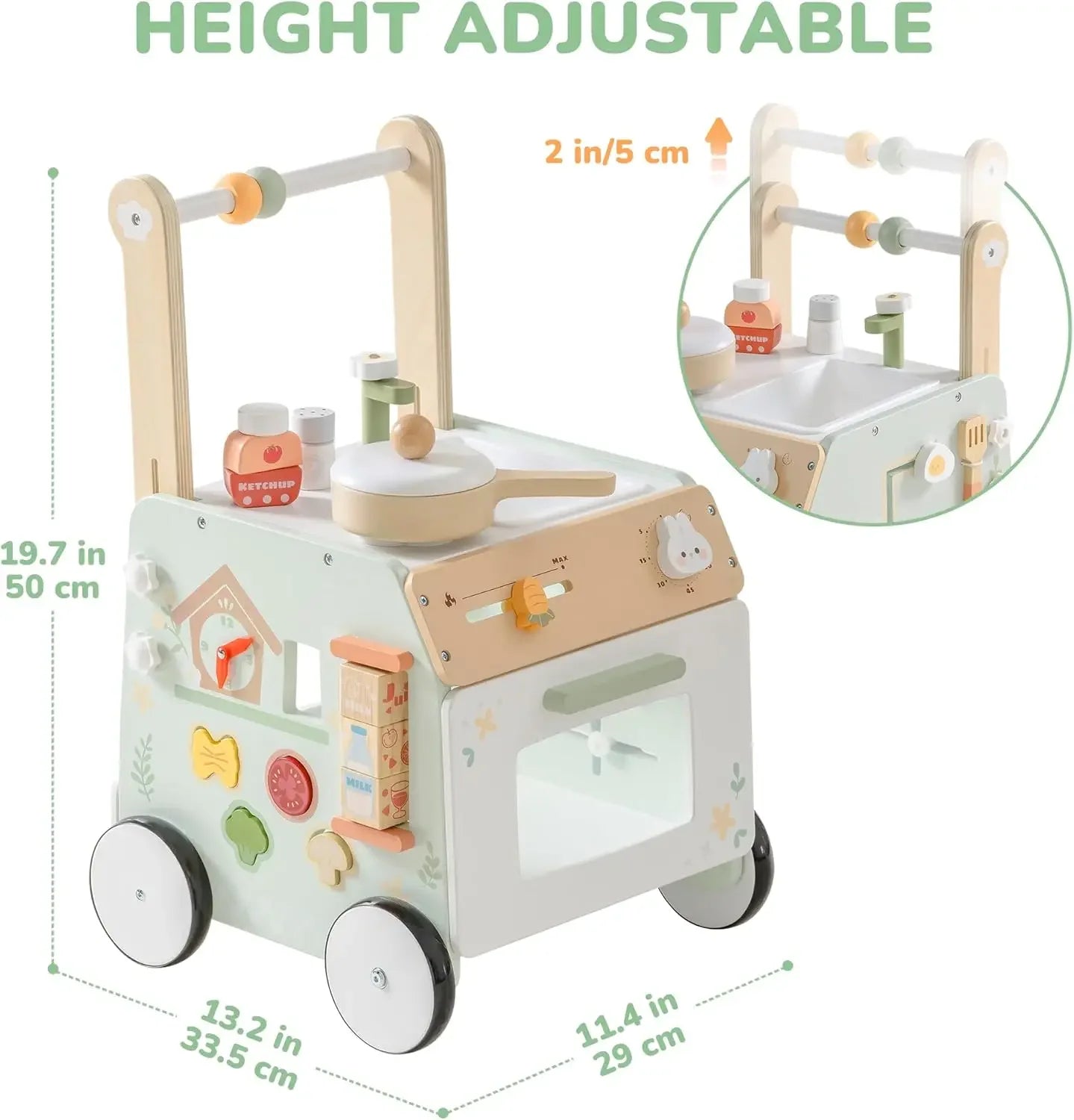 Robud Adjustable Height Speed Wooden Baby Walker Push Toy