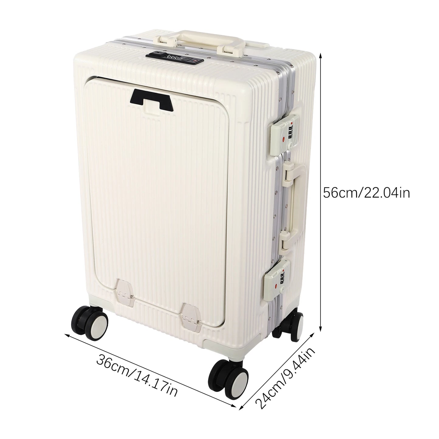 Bymaocar 20 Inch Carry On Luggage USB Charging Port Cup Holder Front Opening PC Hard Shell Suitcase for Airplane Travel