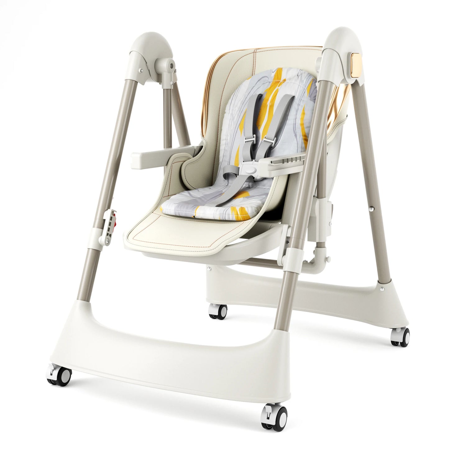 6-in-1 Baby High Chair Baby Swing Combo Convertible Highchair for Infants Toddlers With 6 Heights 4 Recline Foldable With Wheels