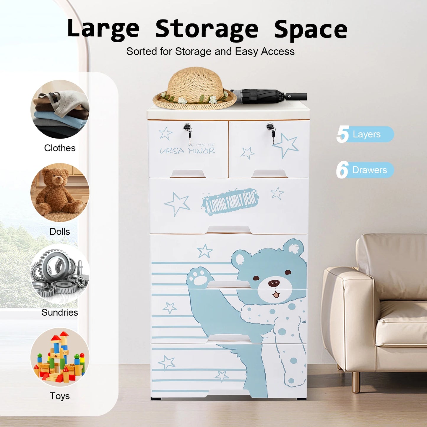 Storage Cabinet with 6 Drawers Plastic Drawers Dresser Closet Dresser Organizer