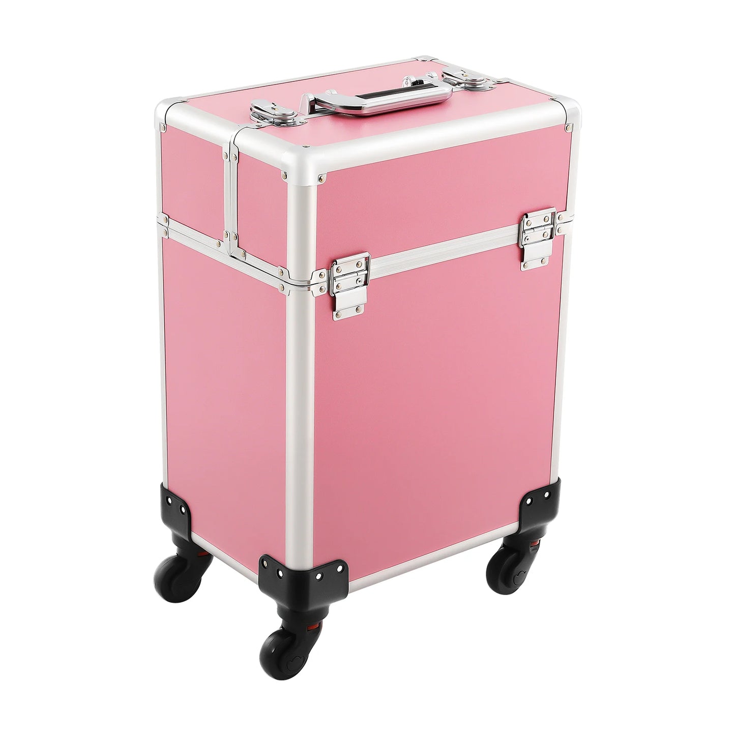 Rolling Makeup Train Case,Cosmetic Trolley with Keys,Hairdressing Travel Case,Large Capacity Trolley Makeup Box,Pink/Black
