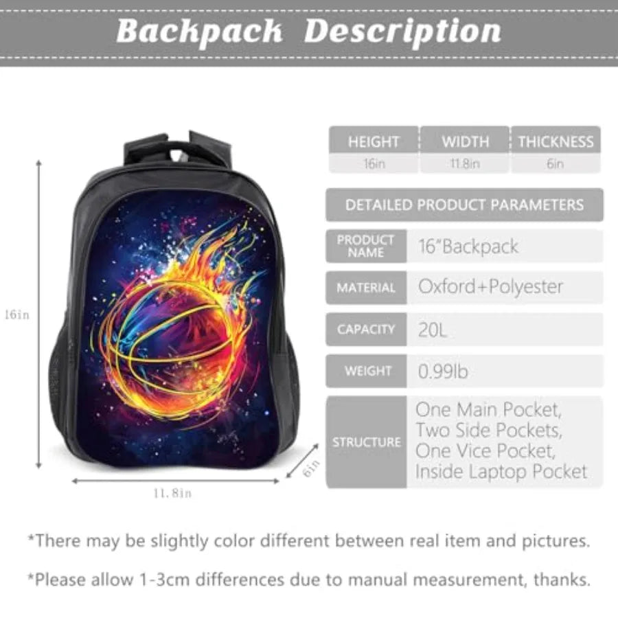 Backpack School Bookbag 16inch Schoolbag With Lunch Box Bag And Pencil Case Set For Boys Girls