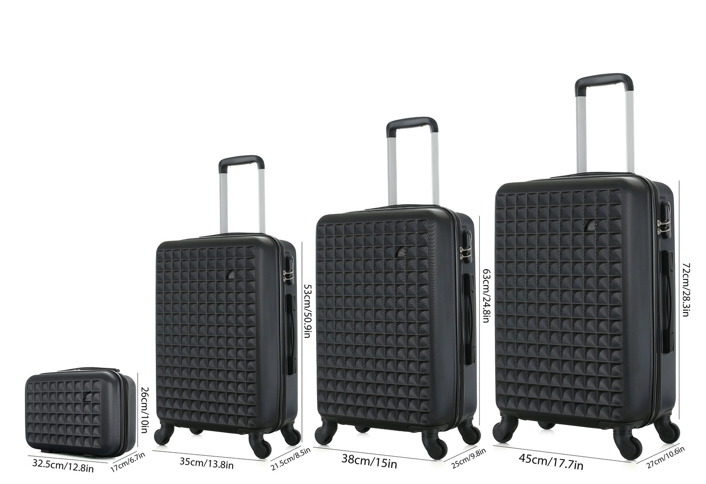4-Piece ABS Hard side Spinner Luggage Sets (18/23/27 Inch + 13 Inch Cosmetic Case)