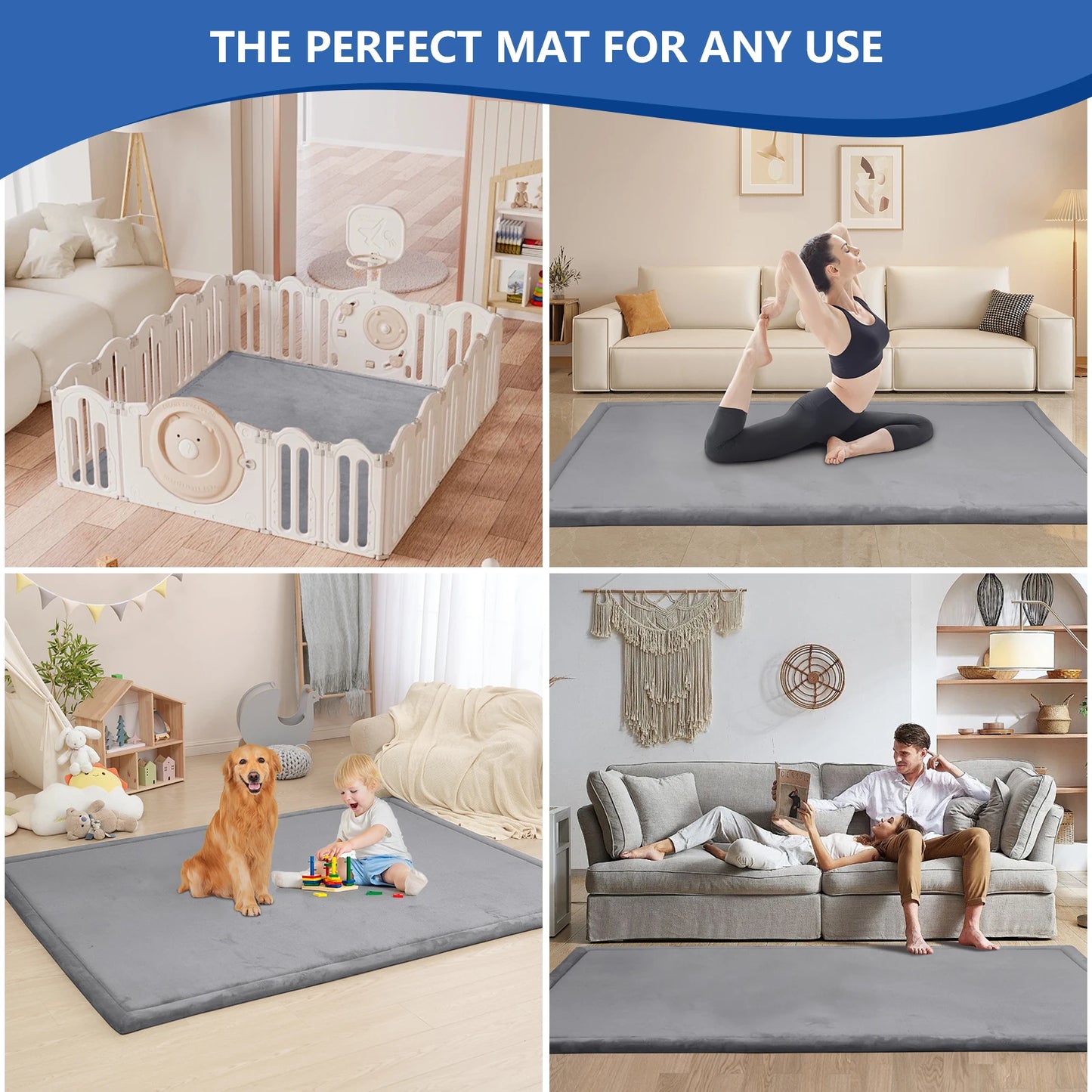 Huloosleep 1.3" Thick Large Tatami Carpet Baby Play Mat Non-Slip Soft Crawling Mat