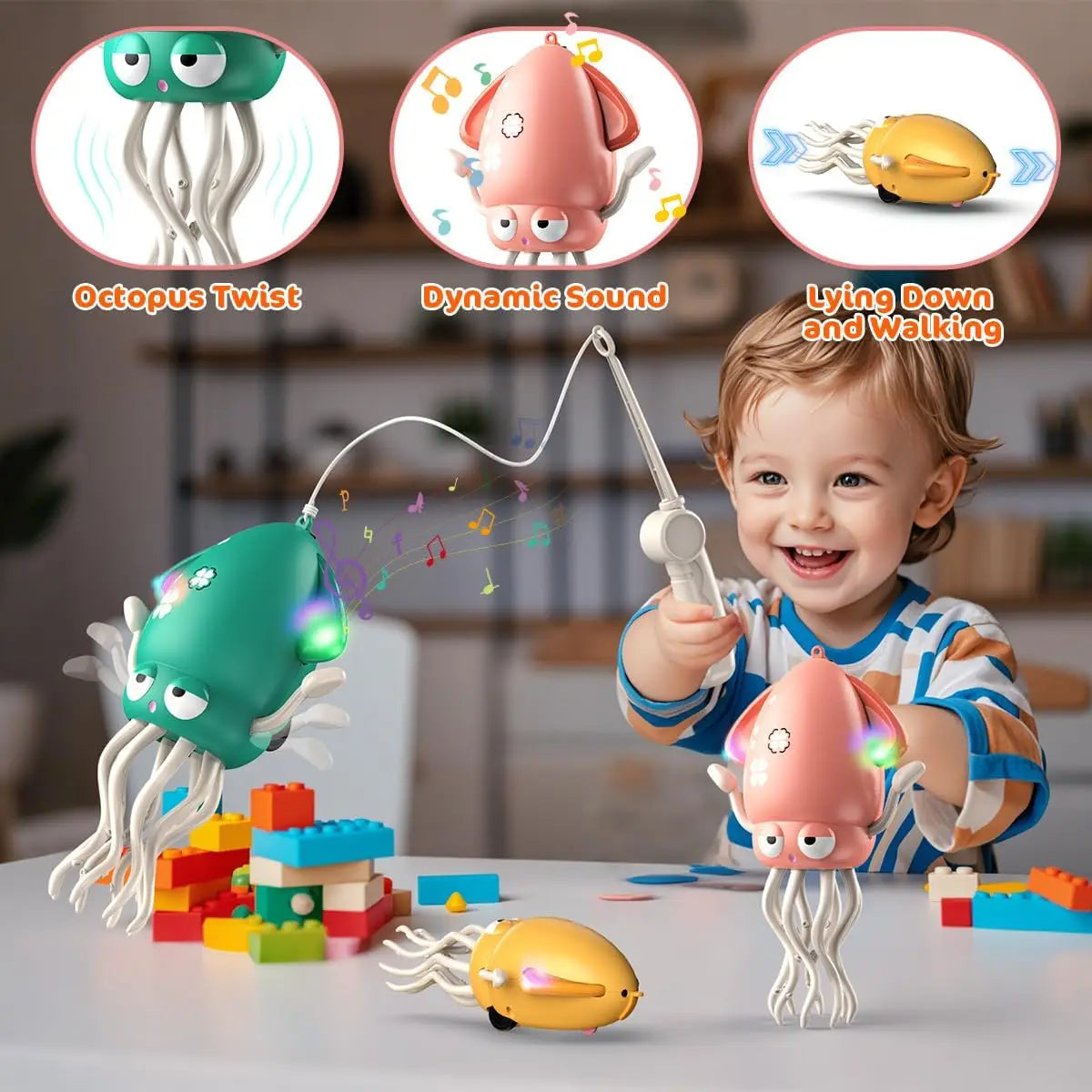 Squid Toy Electric Dancing Octopus Baby light Music Suitable for 12-18 Months Old Baby Toys Kid Crawling Suitable for Toddler