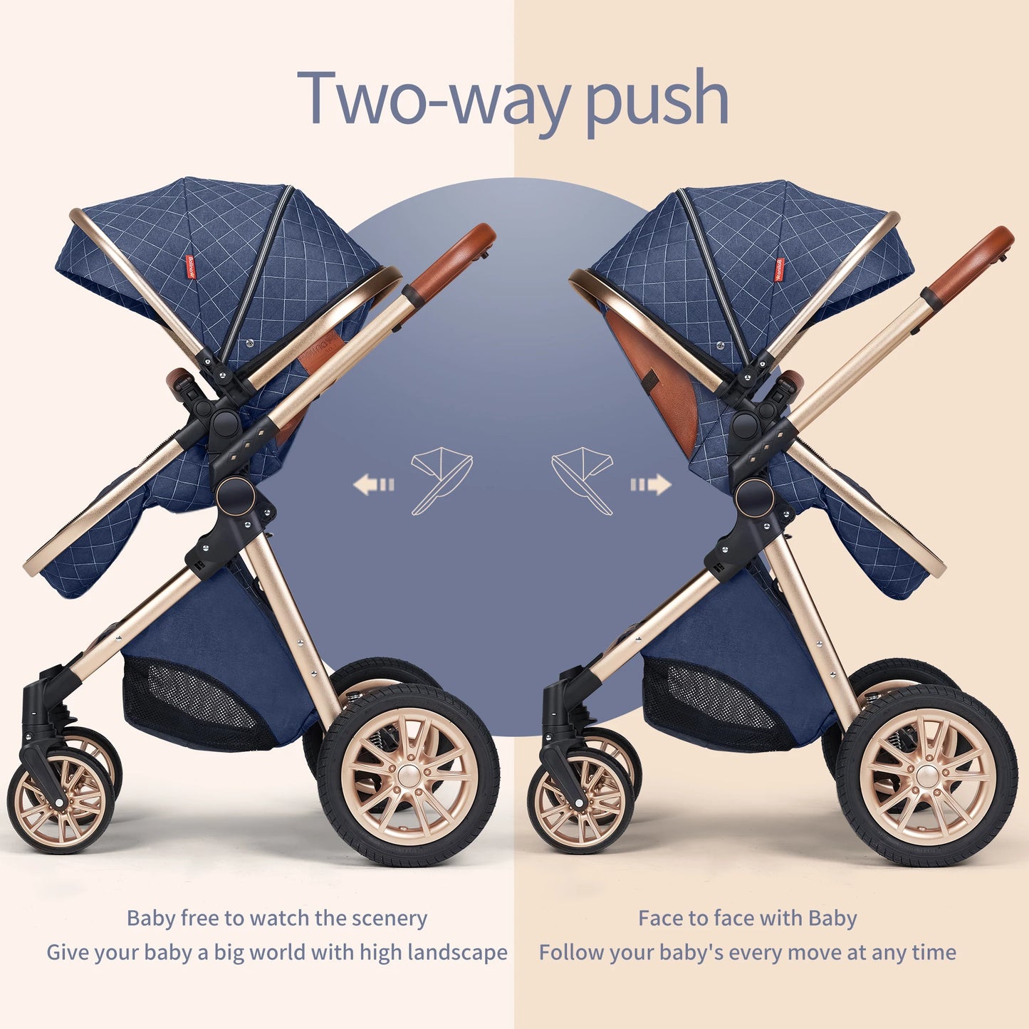 Luxury Travel Pram 3 in 1Baby Stroller High Landscape Baby Carriage Newborn Parm With Mom Bags