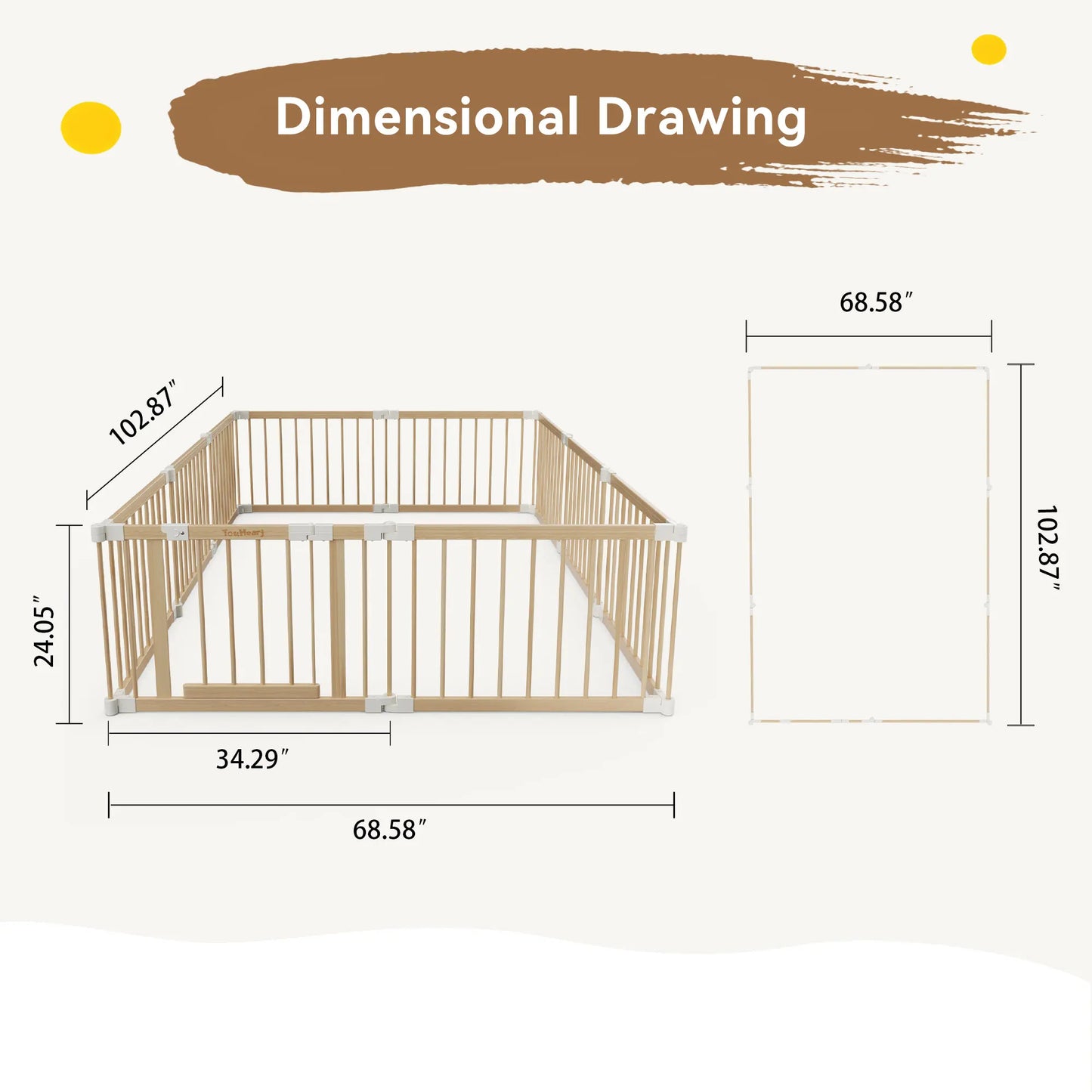 TouHeart Wooden Playpen for Baby & Toddlers, Foldable Large Baby Safe Play Fence