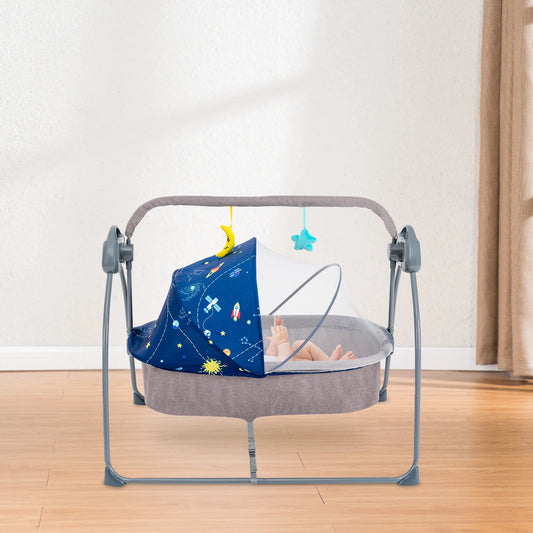 Baby Cradle Swing 5 Speeds Electric Stand Crib Auto Rocking Chair Bed with Remote Control