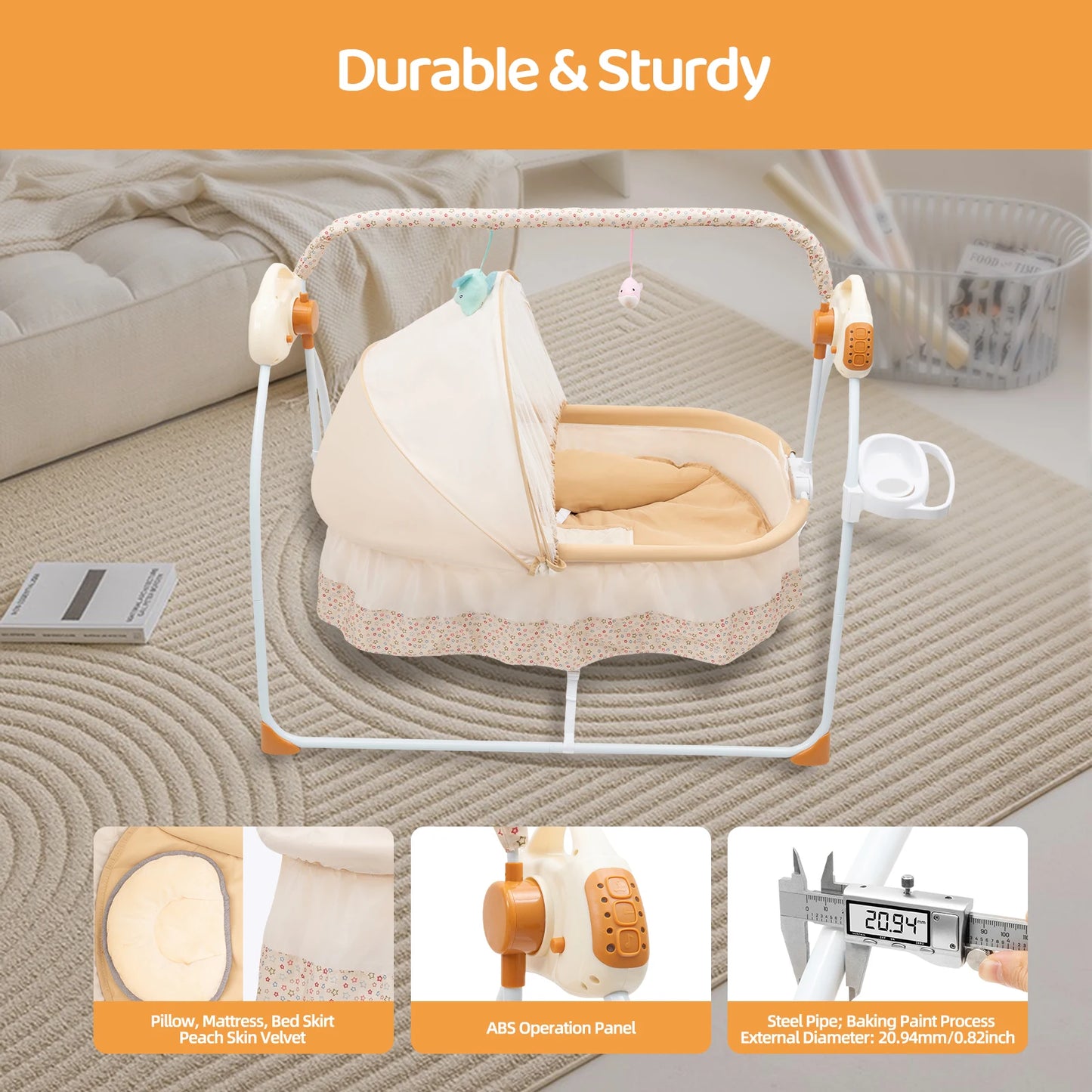 Electric Baby Cradle 25kg Load-Bearing Dual Control Baby Swing Foldable Infant Sleep Cradle with Music Bluetooth for 0-18 Months