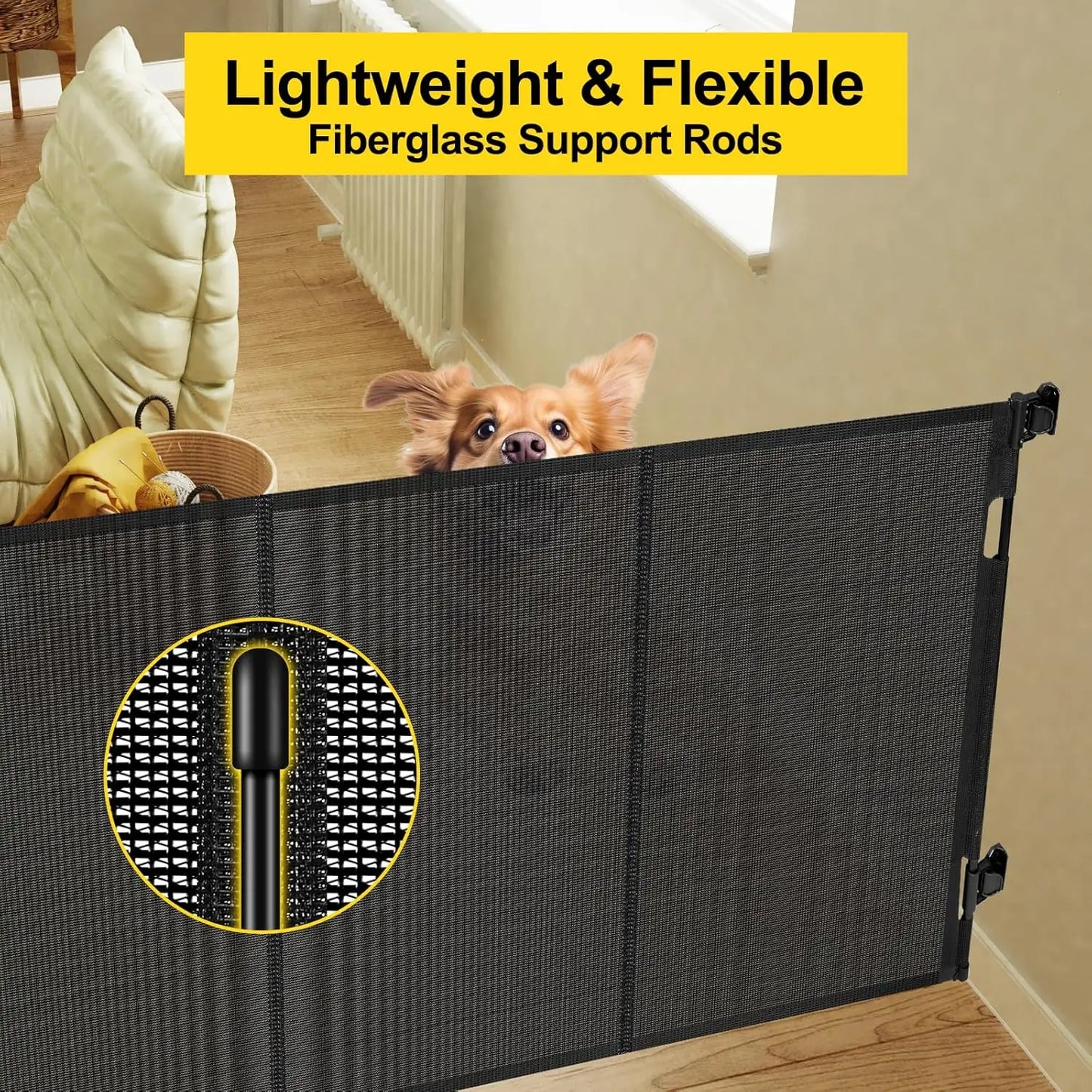 42" Extra Tall Retractable Baby and Dog Gate, Extends to 60", Indoor/Outdoor Safety Barrier