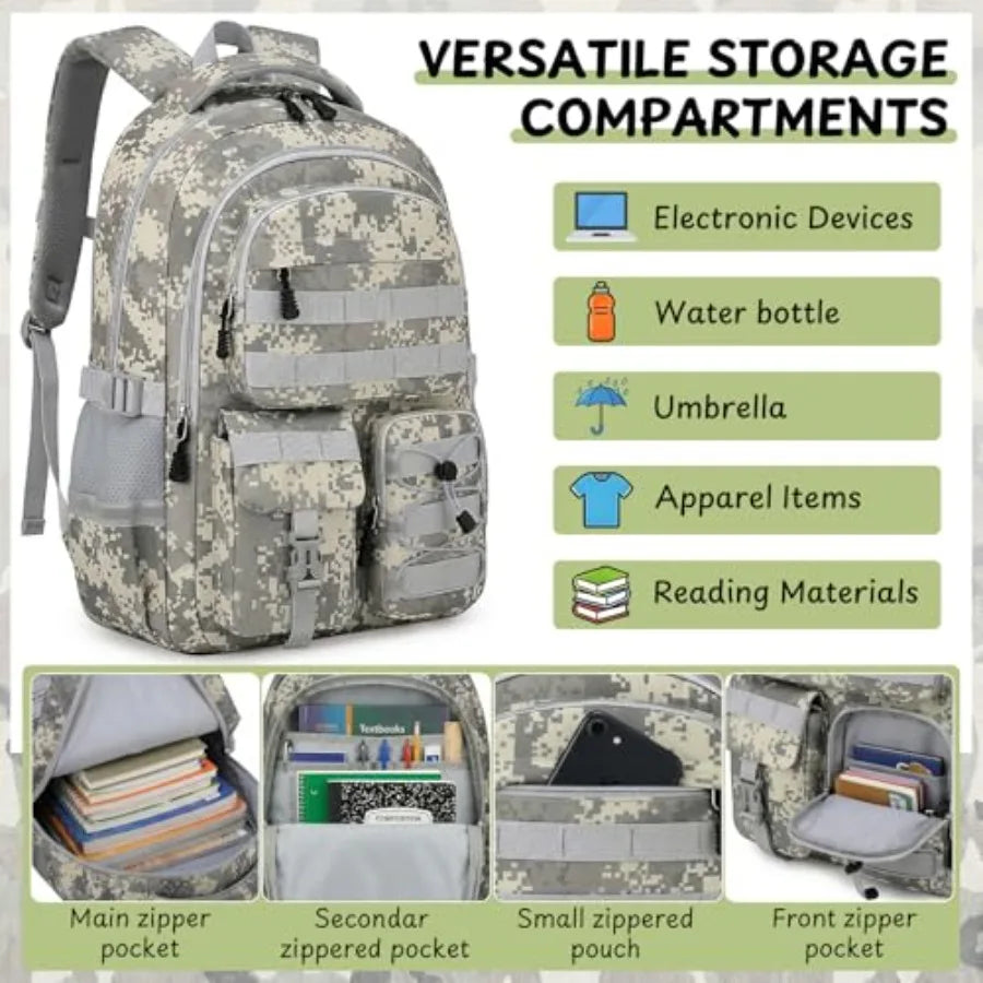 School Backpack for Boys - 4pcs Camo Boys Backpack with Lunch Box Set for Teens Elementary Middle High School - 18" Camouflag