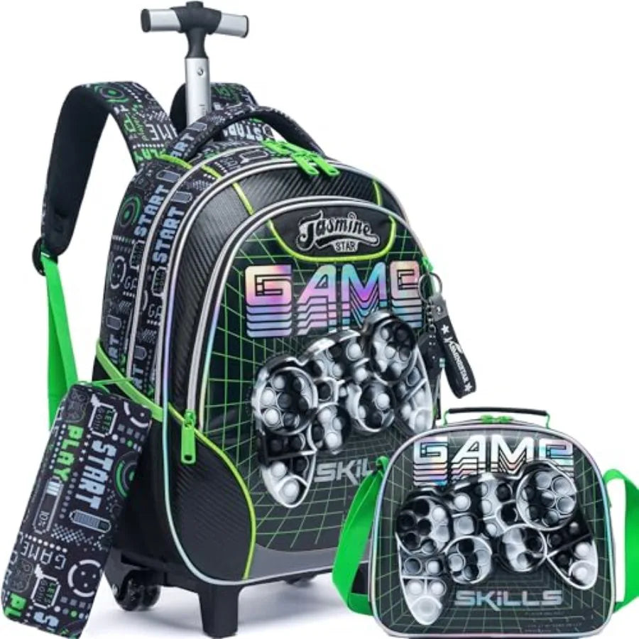 Rolling Backpack with Wheels for Boys Rolling Backpacks with Lunch Box for Elementary School Students 3 in 1 Travel Luggage