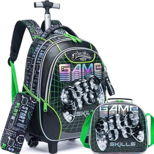 Rolling Backpack with Wheels for Boys Rolling Backpacks with Lunch Box for Elementary School Students 3 in 1 Travel Luggage