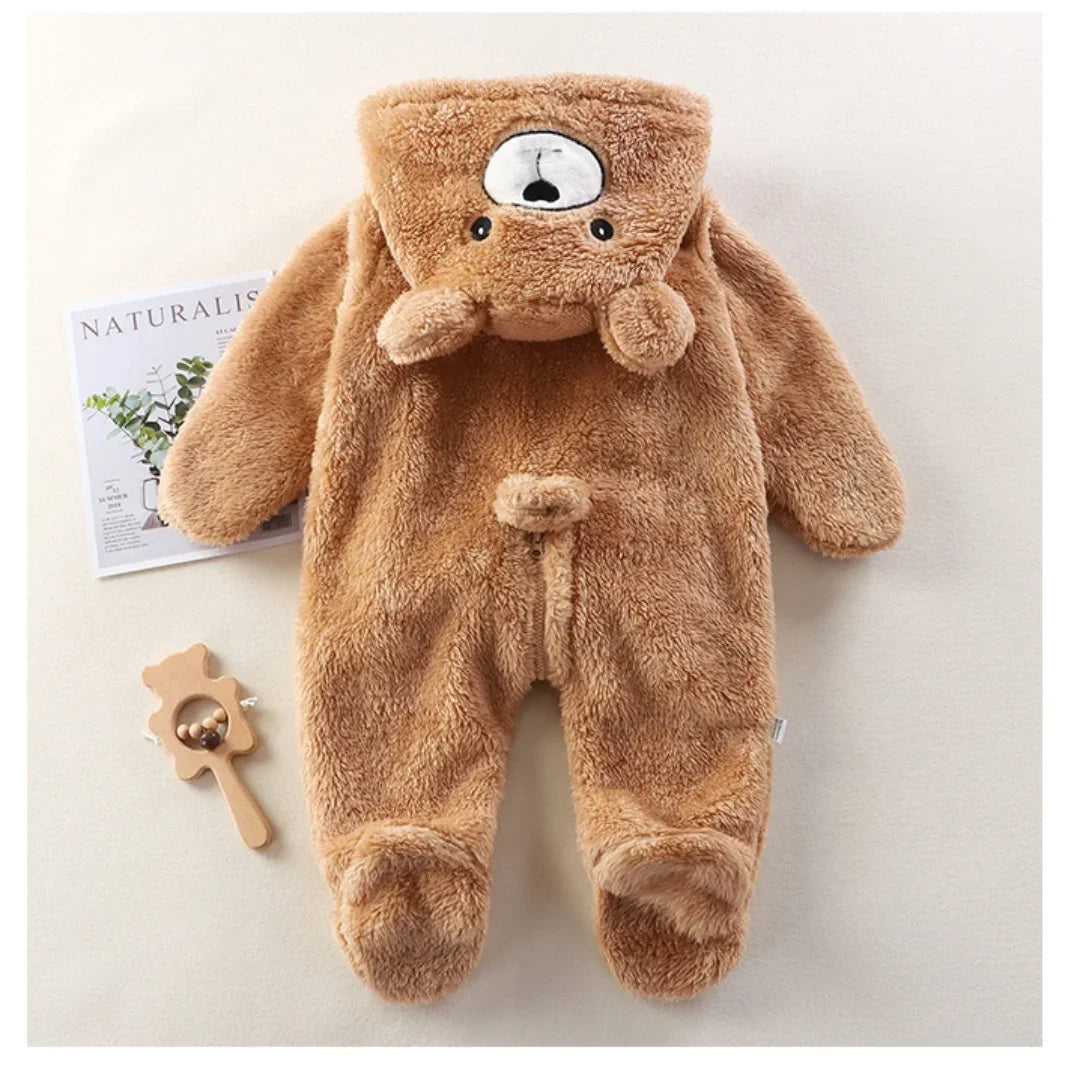 2025 Girl & Boy Clothes Warm Fluffy Bodysuit Plush Animal Onesie Footed Hand Covered Jumpsuit