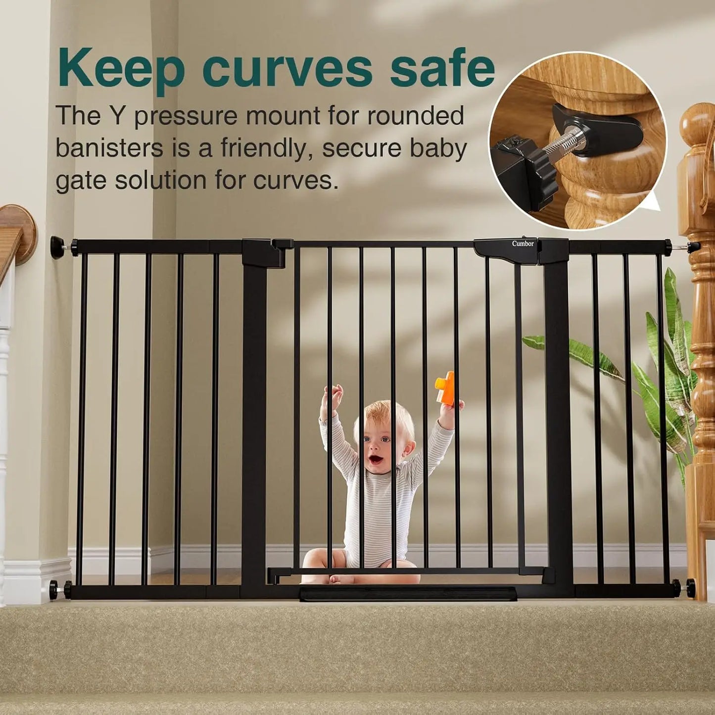 Wide Adjustable Baby Gate for Stairs and Doorways, Pressure Mounted No Drilling, Self Closing Safety Gate for Kids