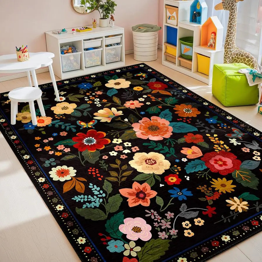 Nursery 5x7 Area Rugs Washable Print Boho Cute Carpet Non Slip Flower Low Pile
