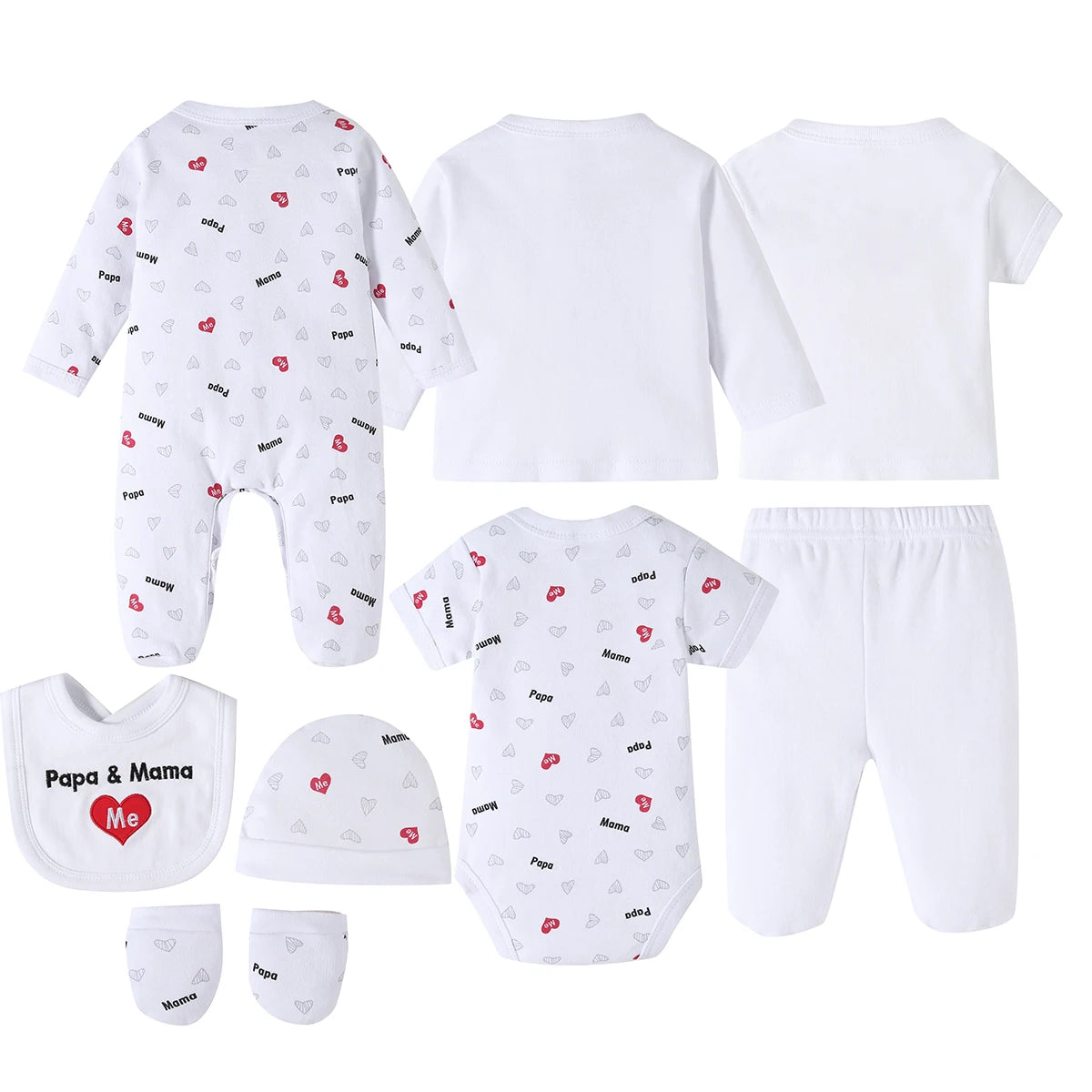 This 8pcs Soft Spring and Summer Set Is Suitable for Boys' and Girls' Clothing and Accessories Including Trousers, Hats, Bibs, Socks, Pants, Jackets and Tops, And Is Ideal for Outdoor Home Wear