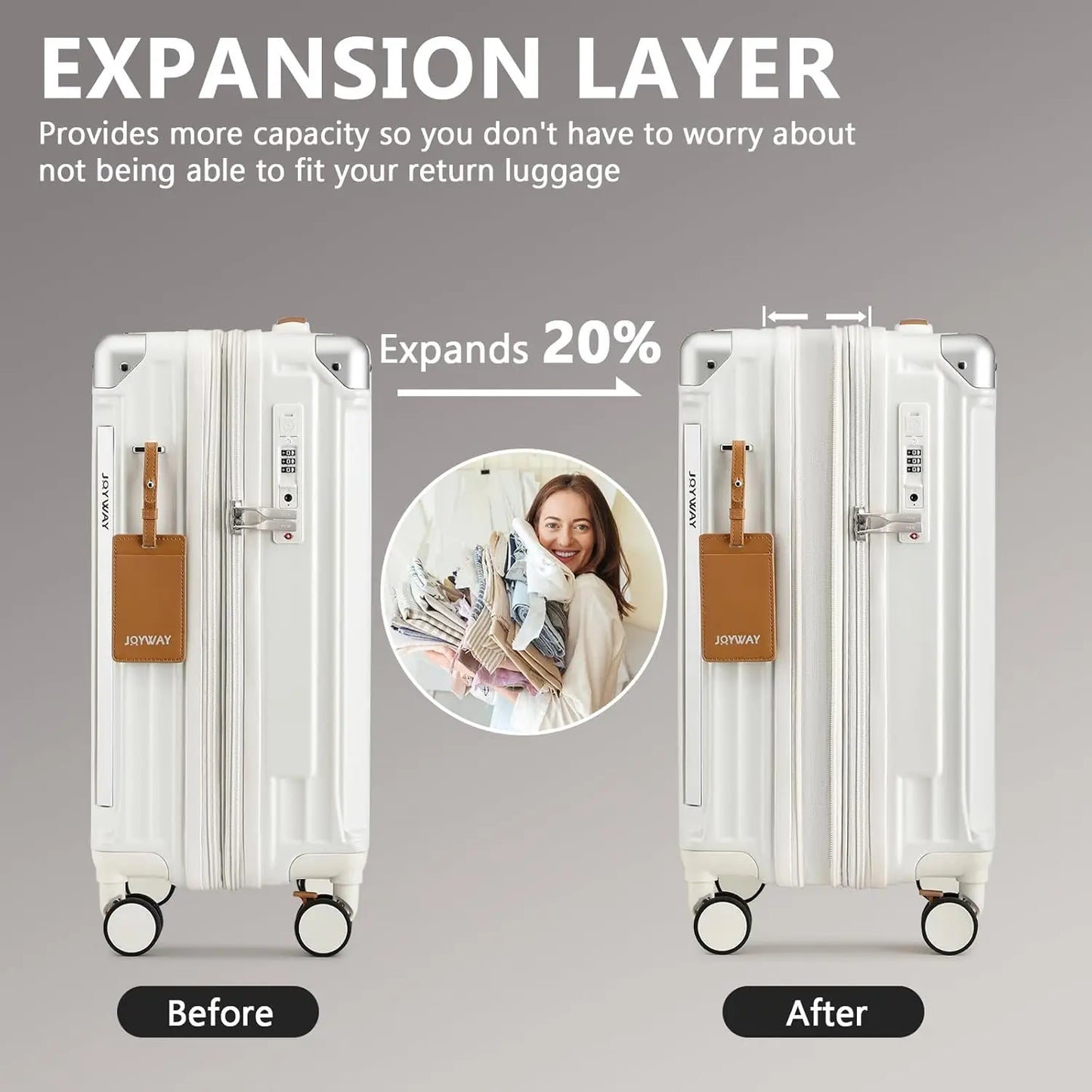 Joyway 20 inch Single Luggage Suitcase, Expandable Lightweight Durable, with Cup Holder, TSA Lock, Spinner Wheels