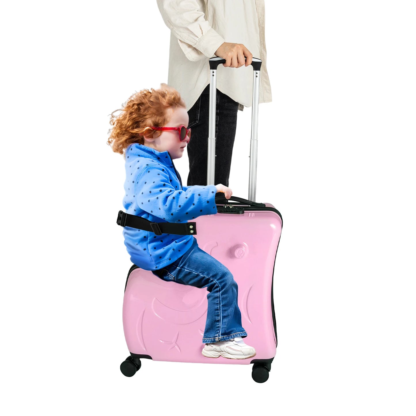 Ride-On Travel Suitcase for Kids 3-6 Years, 20" Large Capacity Hardshell Luggage with Safety Belt & 4 Silent Wheels