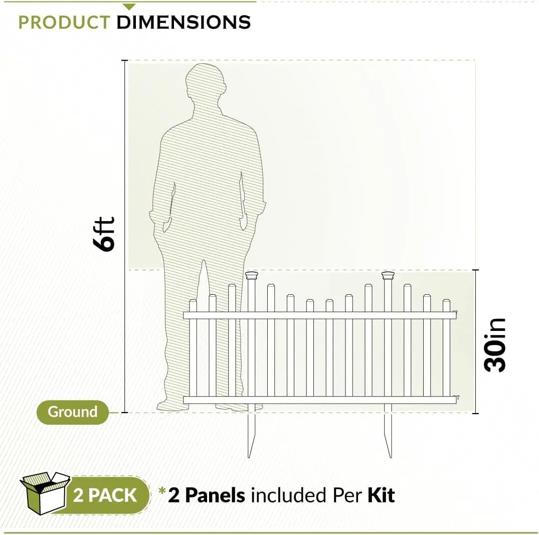 Easy Install No Dig Fence Kit - 2 Panels White Vinyl Garden Border for Yard, Dog Playpen & Child Safety