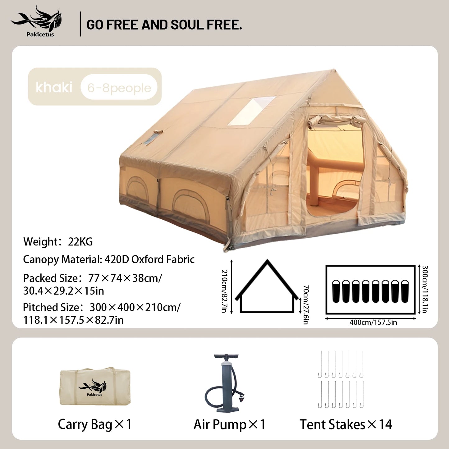 PAKICETUS Large Inflatable Camping Tent with Skylight, Quick Air-Flow & Breathable Mesh Design, Summer Glamping Hot Tents