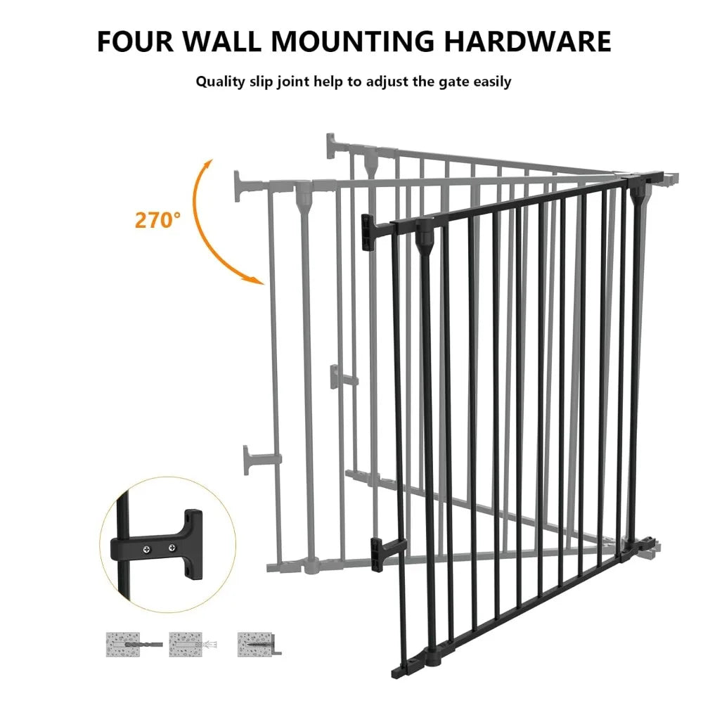 Wide Configurable Baby Gate, Fireplace Safety Fence/Guard, Adjustable 5-Panel Metal Play Yard for Toddler