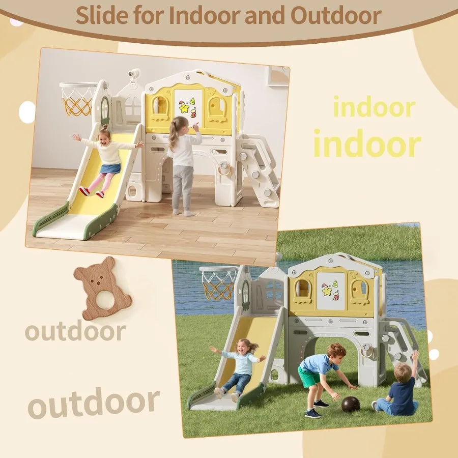 11 in 1 Toddler Slide Indoor Slide for Toddlers 1-3 Years Old Toddler Indoor Playground with Drawing Board Ring Toss Basketball