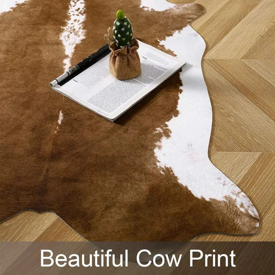 Premium Faux Cowhide Rug 4.6 x 5.2 Feet, Sturdy and Large Size Cow Print Rug