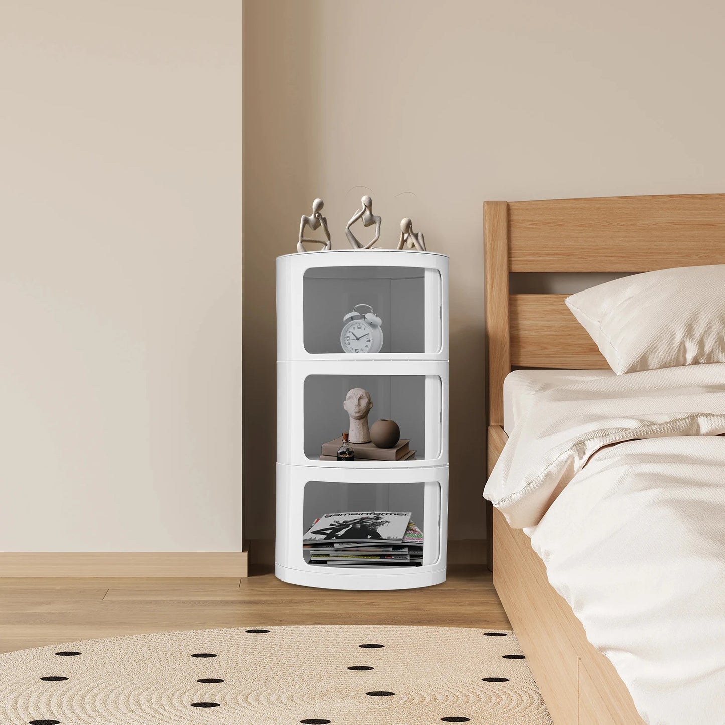 3 Layers Round Bedside Cabinet with 3 Drawers Cabinet with Storage