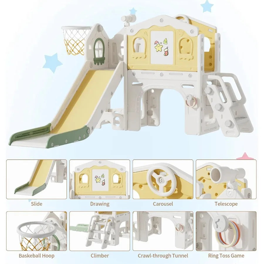 11 in 1 Toddler Slide Indoor Slide for Toddlers 1-3 Years Old Toddler Indoor Playground with Drawing Board Ring Toss Basketball