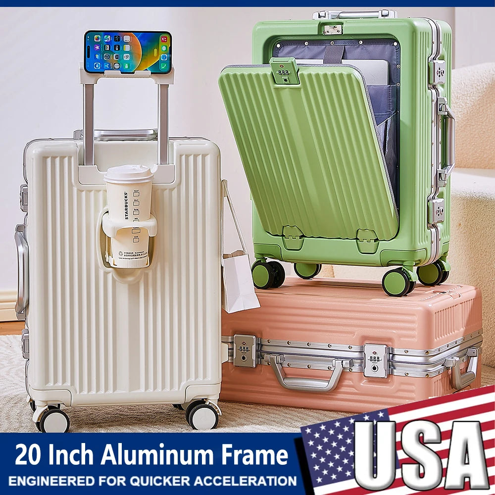 20 Inch Aluminum Rolling Trolley Case Cabin Suitcase Spinner Wheels TSA Locks Travel Luggage With TSA Lock For Men Women
