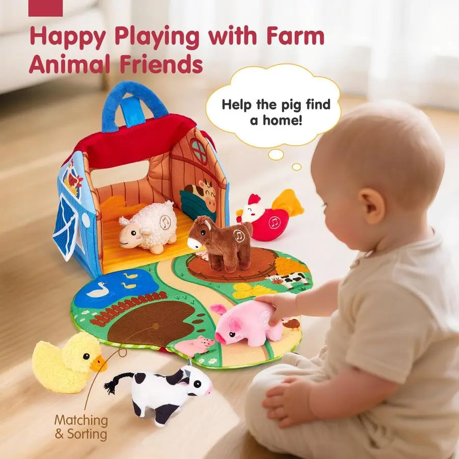 Baby Toys 612 Months Surprise Barn with Stuffed Farm Animals with Real Sounds Montessori Toys for 6 Month Old Baby 1 Year