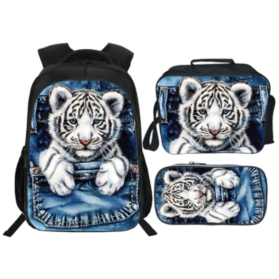 Backpack School Bookbag 16inch Schoolbag With Lunch Box Bag And Pencil Case Set For Boys Girls