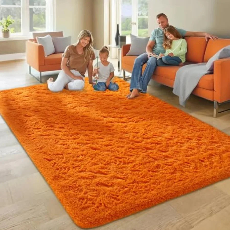 Orange Rugs 5x8 Fluffy Fuzzy Furry Carpet Plush Soft Shaggy Bedside Indoor Floor Area Rug for Girls/ Boy
