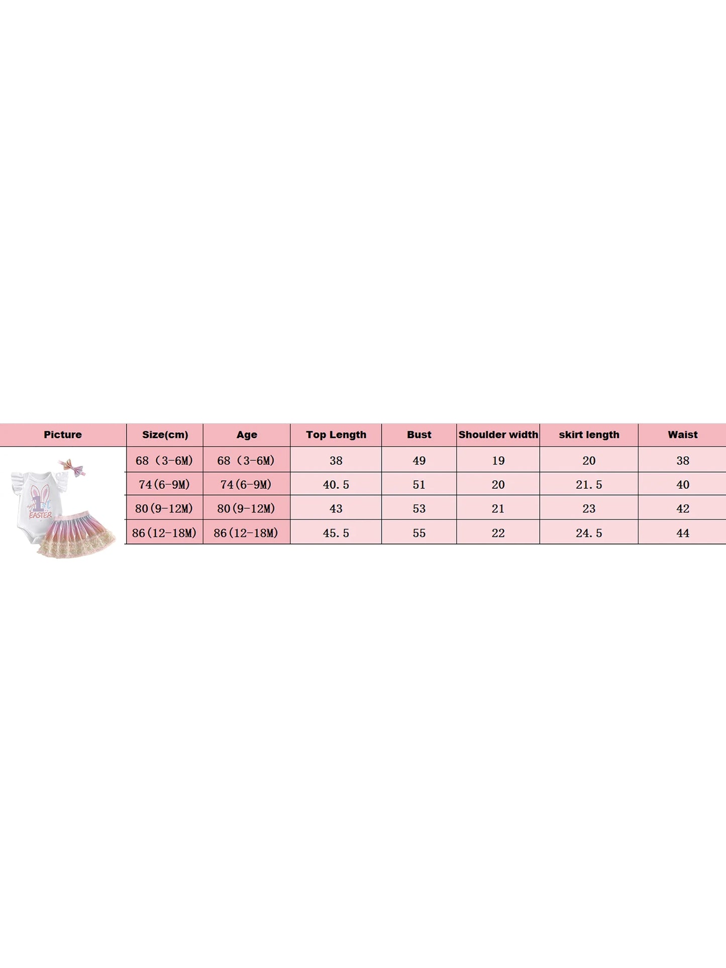 Adorable Baby Girl Easter Outfit with Bunny Ear Print Romper Rainbow Skirt and Bow Headband - 3 Piece Set for Her First