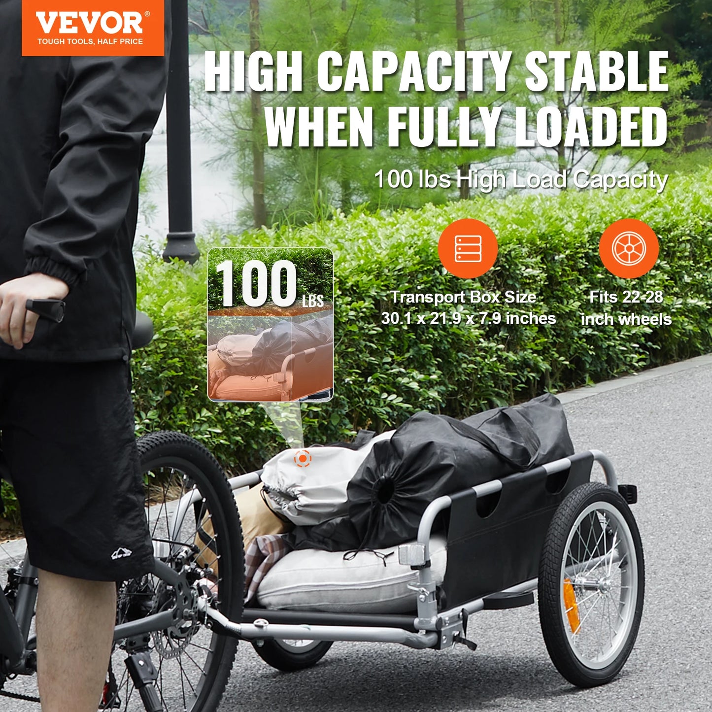 SucceBuy 100lbs Bike Cargo Trailer Foldable Bicycle Wagon Storage Cart with 16" Wheels & Safe Reflectors Fits 22"-28" Bike Wheels