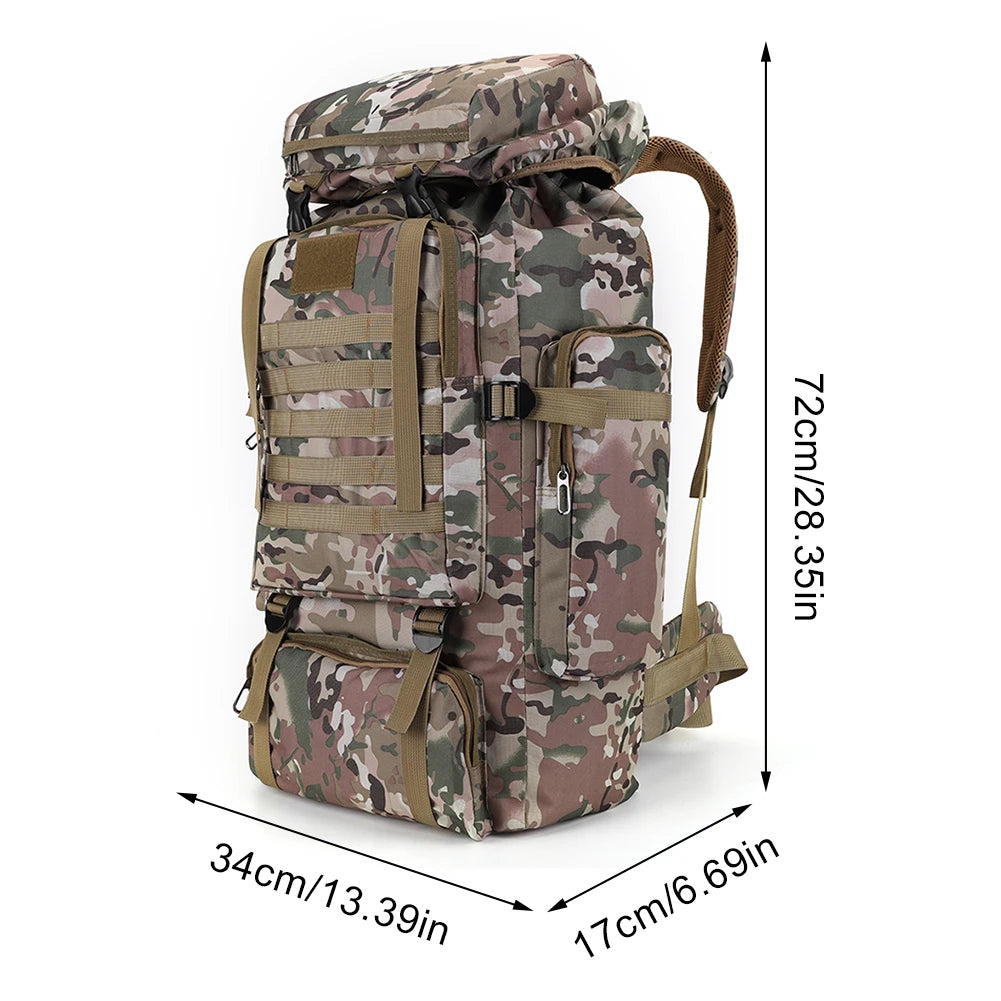 80L Mountaineering Backpack 600D Oxford Cloth Trekking Backpack Multiple Pockets Mountain Climbing Rucksack Travel Accessories