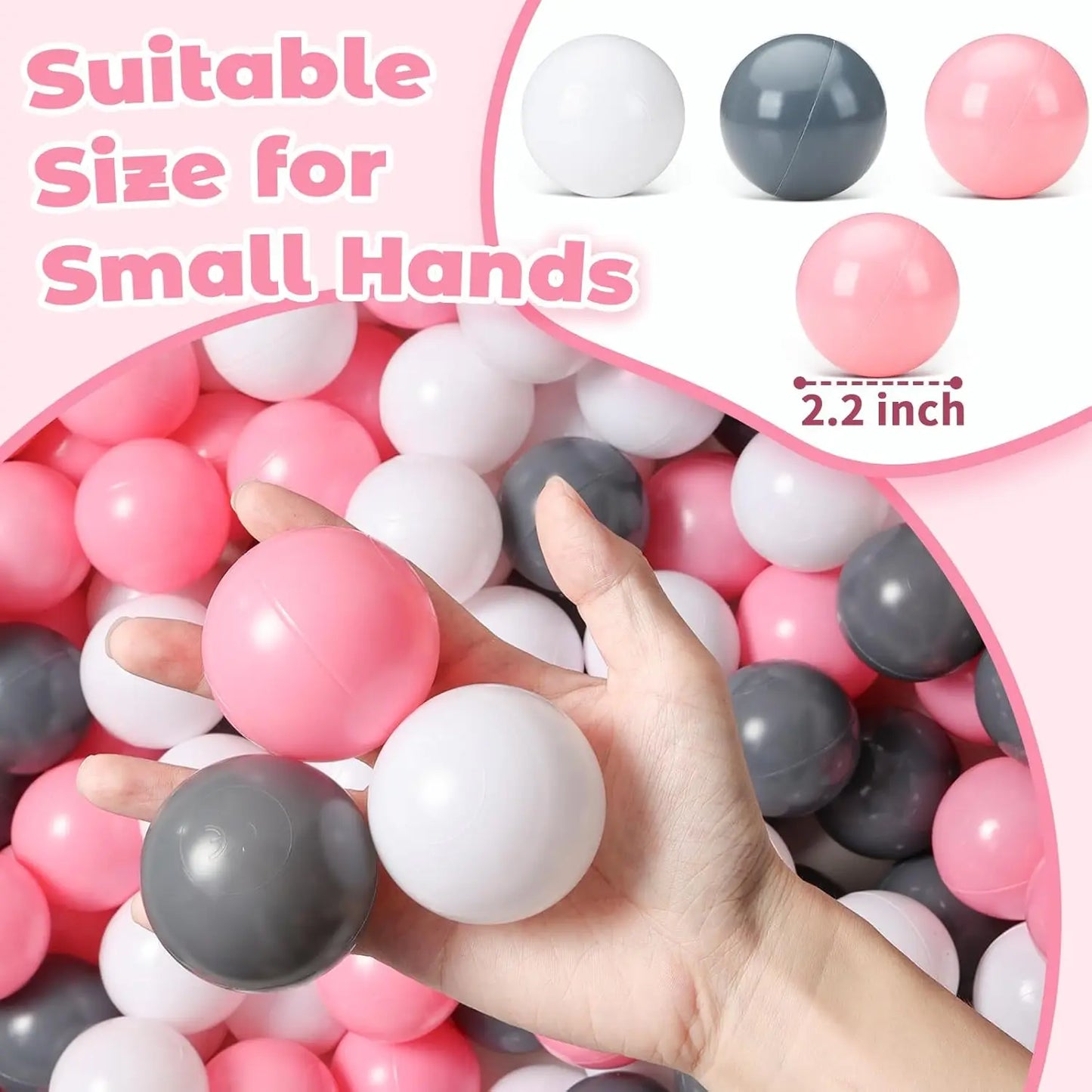 Ball Pit Balls for Toddlers: 50 Colorful Pink, White, and Grey Balls – BPA-Free, Phthalate-Free, Crush-Resistant Plastic, 2.2 In