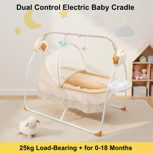 Electric Baby Cradle 25kg Load-Bearing Dual Control Baby Swing Foldable Infant Sleep Cradle with Music Bluetooth for 0-18 Months