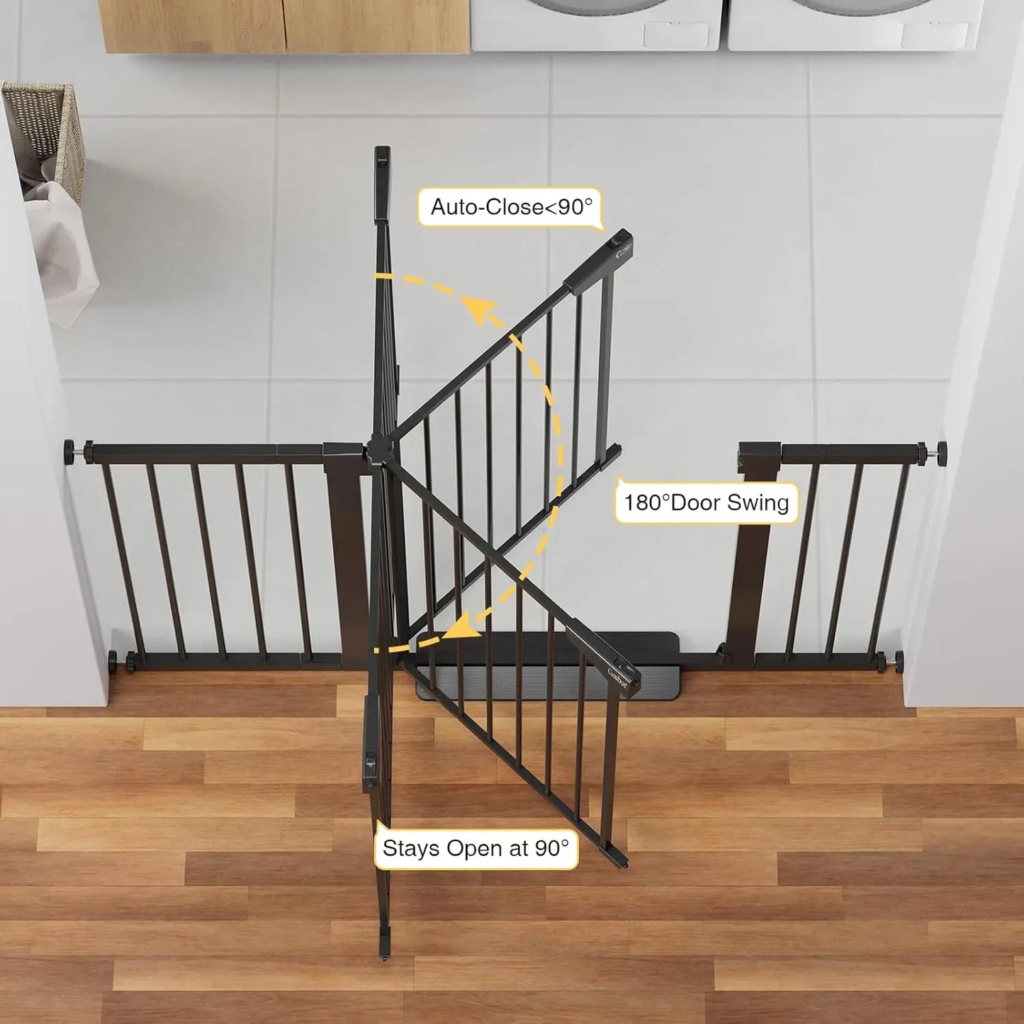 Wide Adjustable Baby Gate for Stairs and Doorways, Pressure Mounted No Drilling, Self Closing Safety Gate for Kids