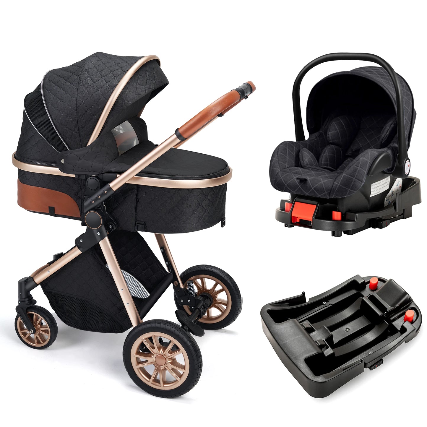 Luxury 3-in-1 High Landscape Baby Stroller Folding Pushchair with Reversible Seat Vista Pram for Comfortable Travel