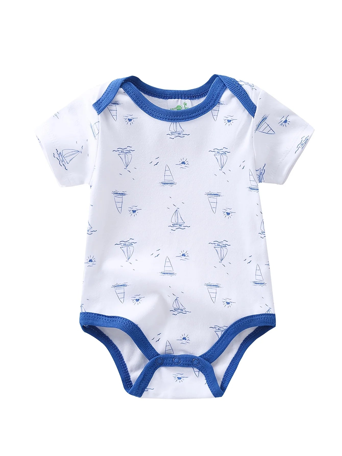 5pcs Baby Boy Triangle Rompers, Creative Baby Bodysuits, Short Crawler Onesies, Short Sleeve Jumpsuits with Sailboat Pattern, Soft Breathable Casual Infant Clothes, Newborn Hospital Essentials, Bargain, for Outdoor