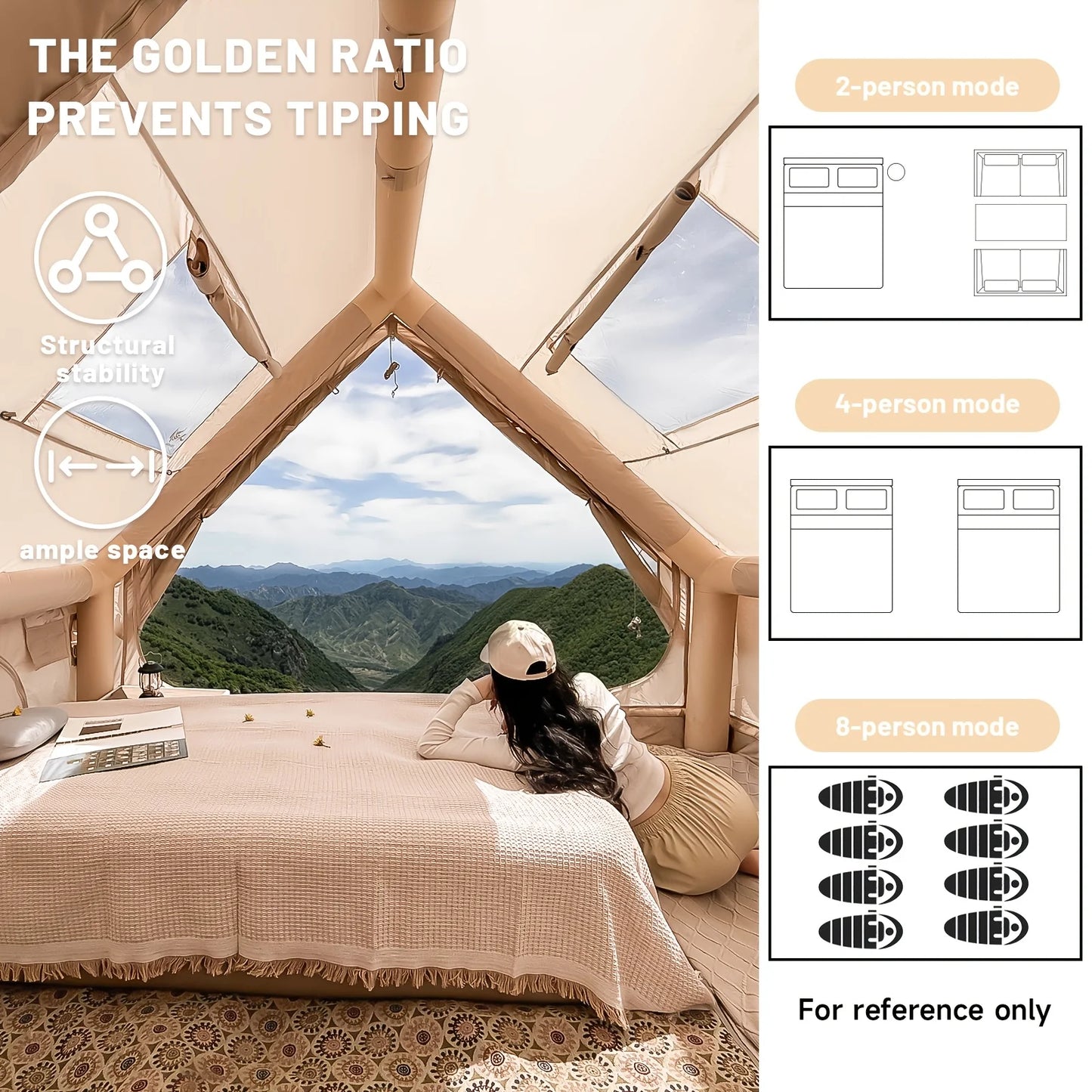 PAKICETUS Large Inflatable Camping Tent with Skylight, Quick Air-Flow & Breathable Mesh Design, Summer Glamping Hot Tents
